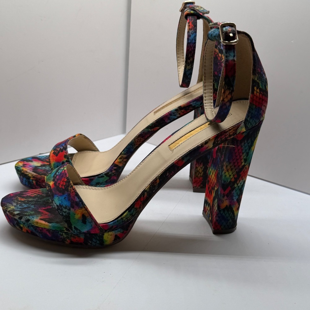 Liana Womens Rainbow Snakeskin Print Block‎ Heel Platform Sandals Multi Color 9